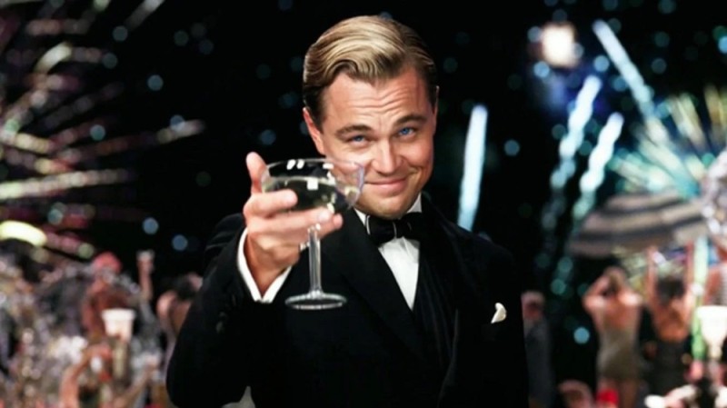 Create meme: Leonardo DiCaprio the great Gatsby, DiCaprio Gatsby, the great Gatsby Leonardo DiCaprio with a glass of