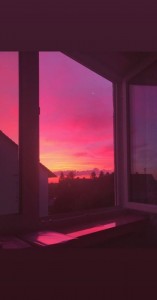 Create meme: window, beautiful sunset, purple sunset from the window
