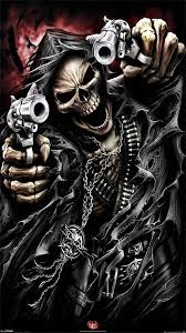 Create meme: skull with guns, a skeleton with a revolver, cool skeleton