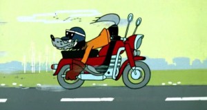 Создать мем: волк на мотоцикле, ну погоди волк, ну погоди волк на мопеде