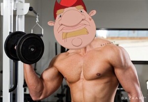 Create meme: bodybuilder, lifting dumbbells for biceps standing, pump straight bodybuilder