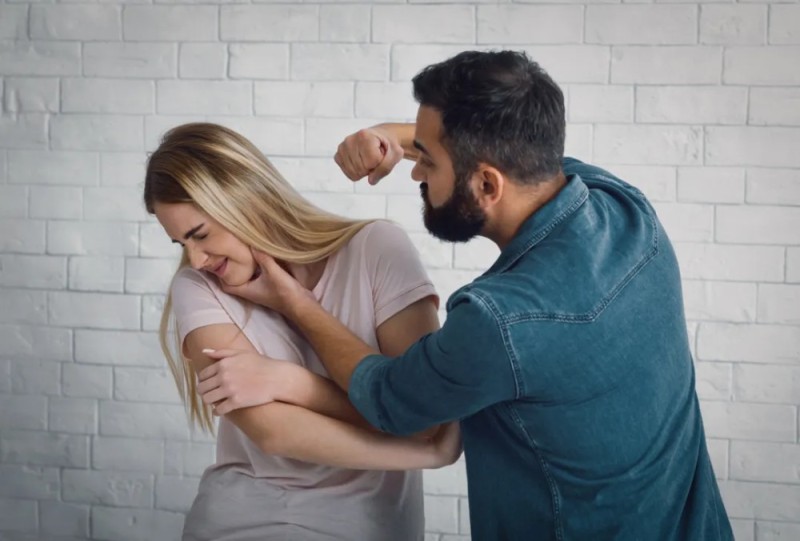 Create meme: domestic violence, the husband beats the wife, a man and a woman 