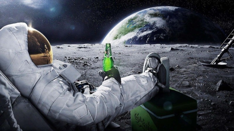 Create meme: feet , astronaut with a beer on the moon, people in space