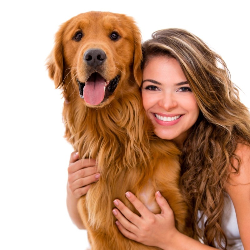 Create meme: a woman with a dog, girl with dog, A smiling girl with a dog