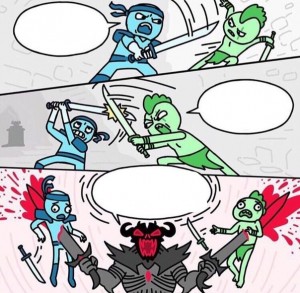 Create meme: battle the ninja with the green man meme template, memes comics, comics