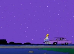 Создать мем: гомер симпсон сидит на машине, гомер симпсон ночное небо, simpsons bart