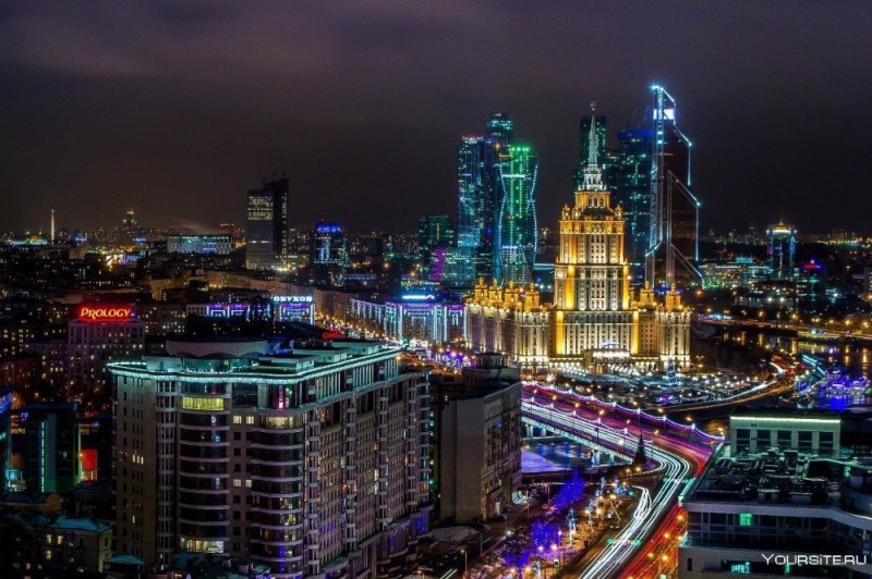 Create meme: Moscow skyscrapers of Moscow State University city, moscow city at night, Moscow at night 