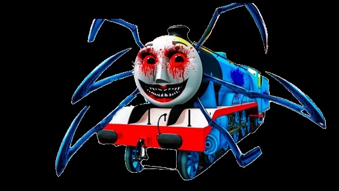 Создать мем: проклятый паровозик томас, проклятый паровозик томас exe паук, страшный паровозик томас