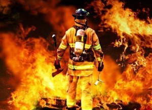 Create meme: firefighter, firefighter costume, fire