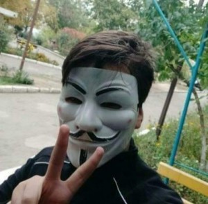 Create meme: mask hacker, boy, people