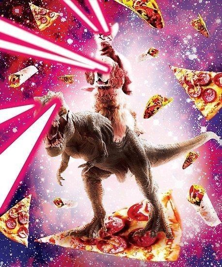 Create meme: A dinosaur in space, space dinosaur, A cat with lasers out of its eyes