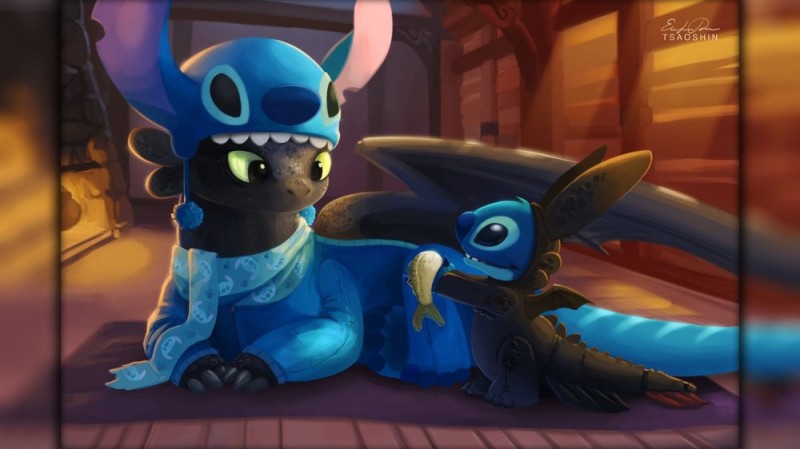 Create meme: toothless and stitch, toothless and stitch and pikachu, stitch disney