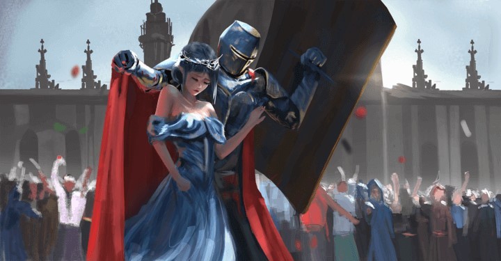 Создать мем: by wlop рыцарь, рыцарь защищает принцессу щитом, wlop рыцарь