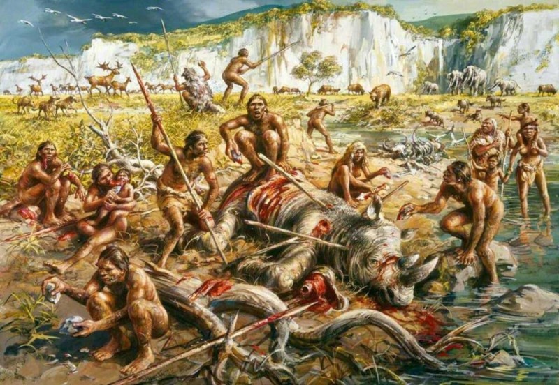 Create meme: Prehistoric Britain Paleolithic, collecting ancient people, the life of primitive people