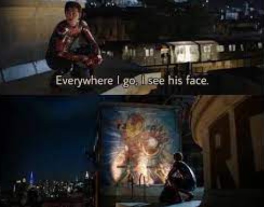 Create meme: everywhere i go i see his face, everywhere i go, spider-man away from home