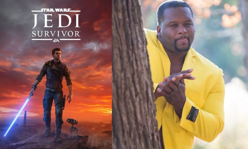Create meme: black man in yellow suit, star wars fallen jedi order, a negro is waiting behind a tree meme