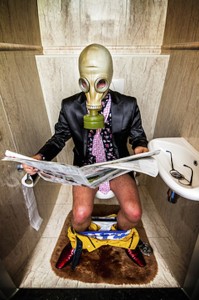 Create meme: man in gas mask, people on the toilet, toilet