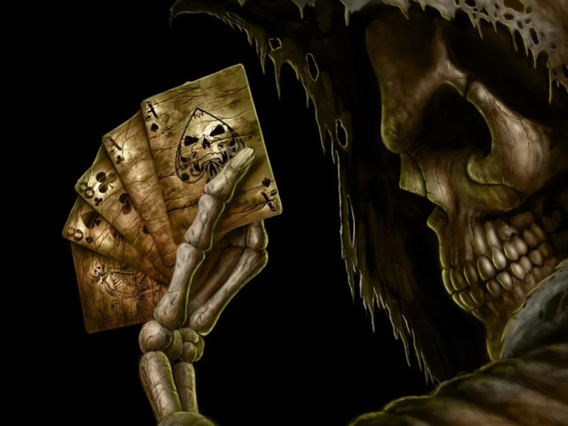 Создать мем: череп ужас, черепа, скелет с картами