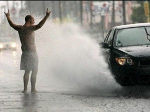 Create meme: pedestrian, I want to say to all the drivers that are driving through puddles, sprayed machine