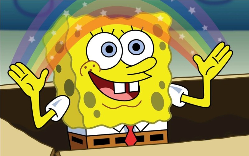 Create meme: spongebob rainbow imagination, imagination spongebob meme, meme spongebob 