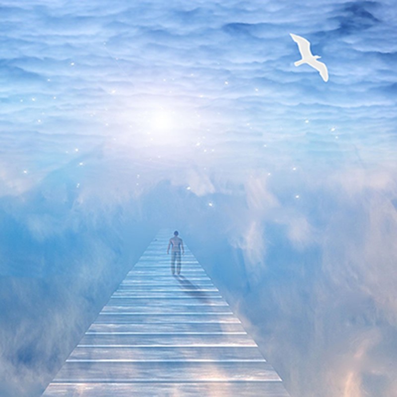 Create meme: stairs going up into the sky, painting stairway to heaven, figure 