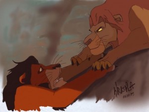 Создать мем: король лев шрам убивает муфасу, муфаса король лев, муфаса и шрам