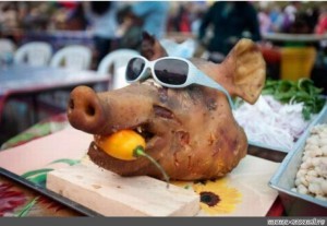 Create meme: roast suckling pig, George Michael, pig's head