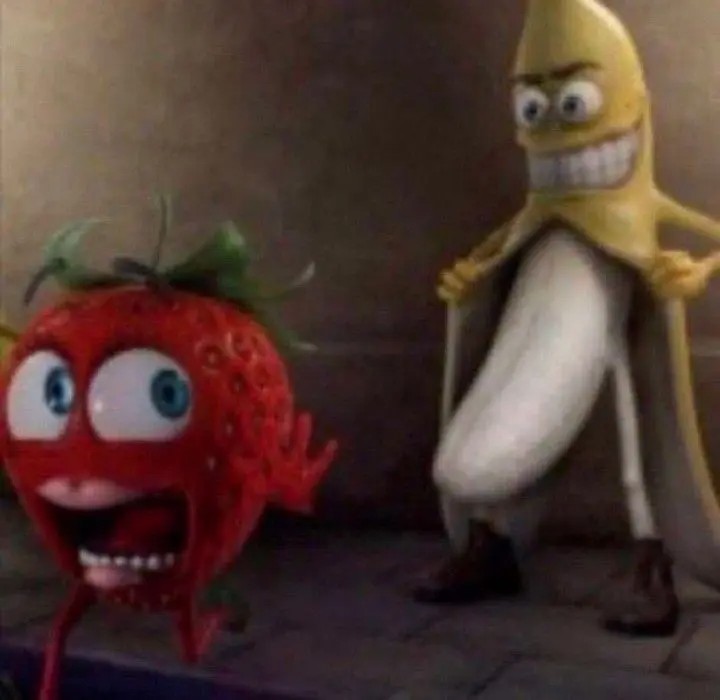 Create meme: funny strawberries, funny fruits, banana and strawberry