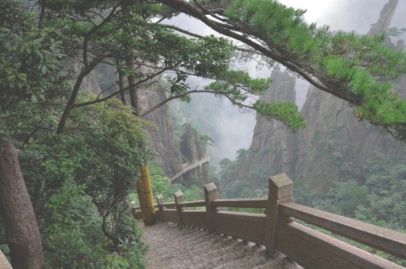 Create meme: characters, Huangshan mountain stairs, huangshan mountains