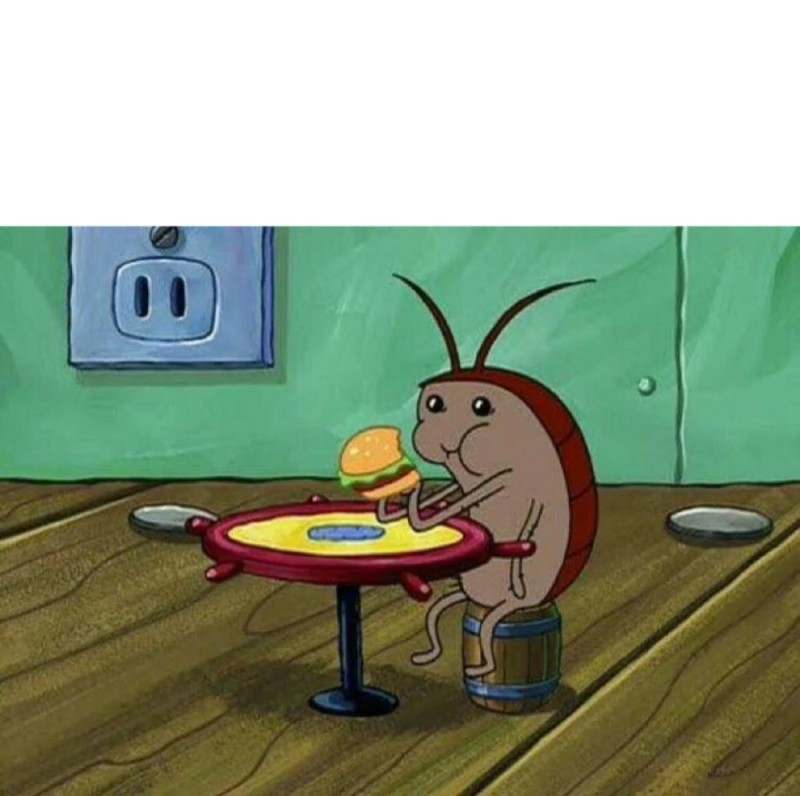 Create meme: memasuki funny, cockroach from spongebob, roach eating a Krabby Patty