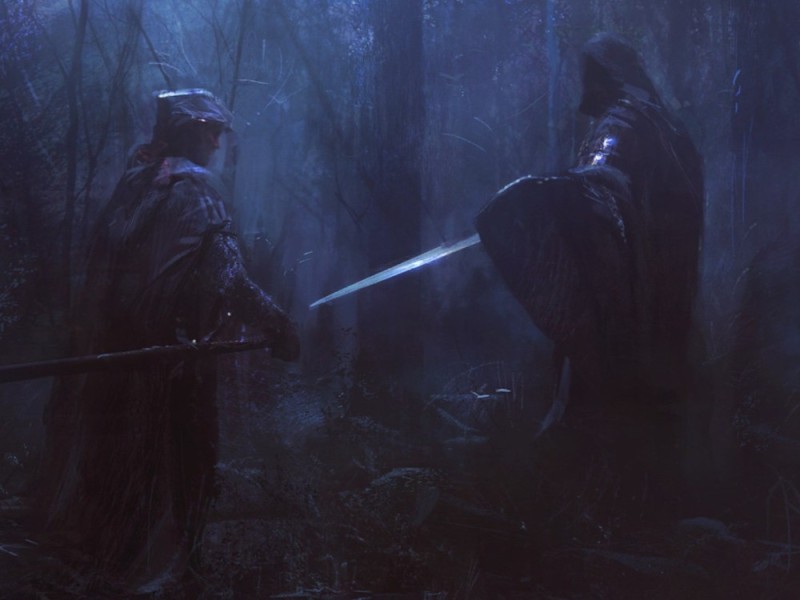 Создать мем: рыцарь в лесу, мистический рыцарь, рыцарь в ночном лесу