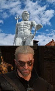Create meme: the Witcher 3 wild hunt Geralt, talk about the award the Witcher 3, Geralt with glasses