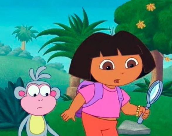 Create meme: Dora the Explorer let's help, Dasha , Dora the Explorer with a magnifying glass