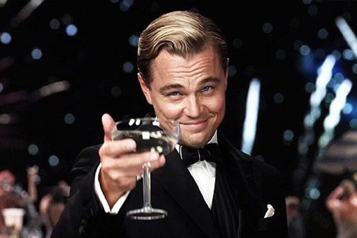 Create meme: dicaprio's meme with a glass, meme the great Gatsby , DiCaprio Gatsby