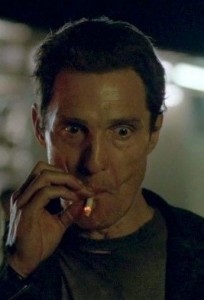 Create meme: McConaughey with cigarette meme, Matthew McConaughey smokes meme, McConaughey nervously smokes