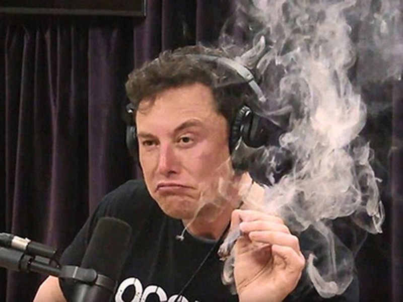 Create meme: Elon musk smokes pot, Elon Musk smokes on the sidelines, elon musk