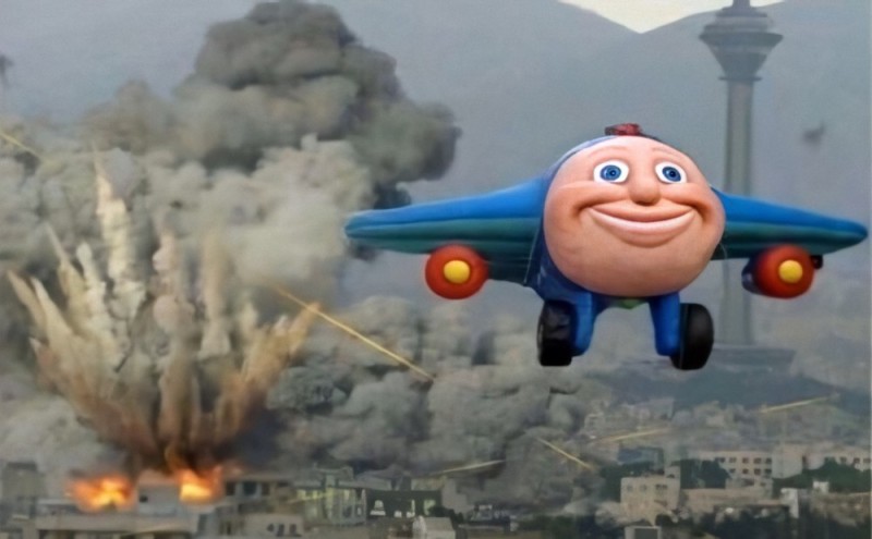 Create meme: Jay Jay the jet plane, airplane jj, the airplane flies away from the explosion