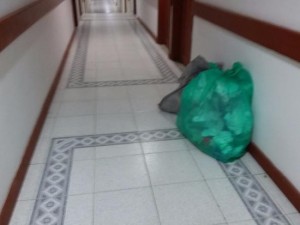 Create meme: cleaning, corridor, a garbage bag in the stairwell