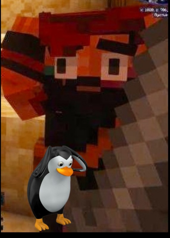 Создать мем: мультик майнкрафт, рыжий пингвин, игра бога