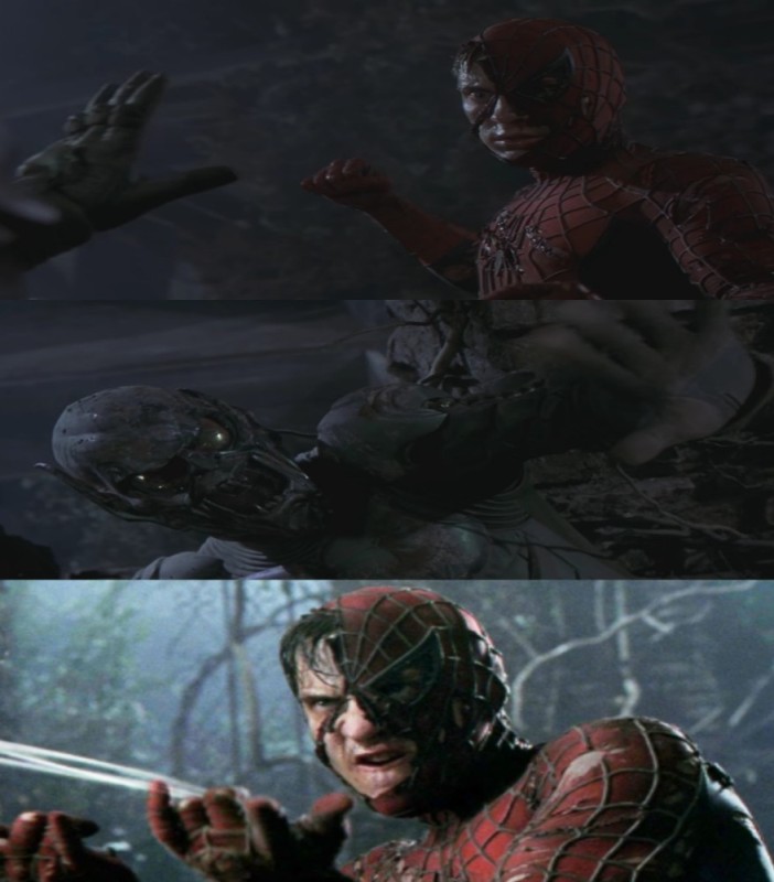 Создать мем: человек паук 2002, человек паук 2002 финальная битва, человек паук против гоблина 2002