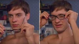 Create meme: Male, Peter Parker wears glasses template, Peter Parker glasses meme template