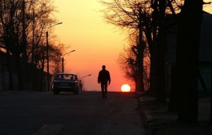 Create meme: sunset, car road sunset, the guy at sunset