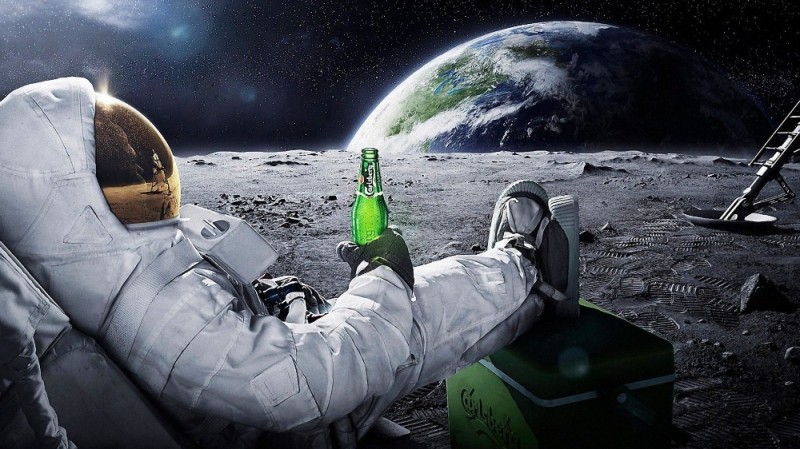 Create meme: space , space tourism , astronaut with a beer