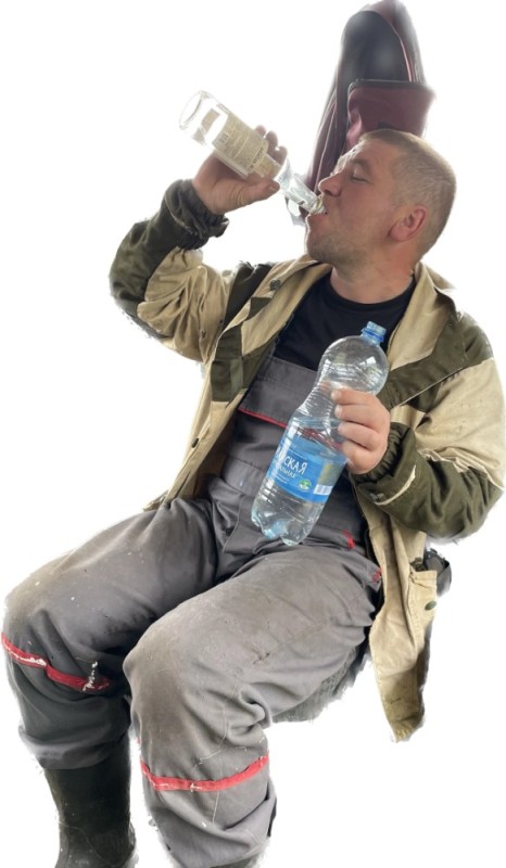 Create meme: winter fishing , a man drinks water, drunk fisherman 