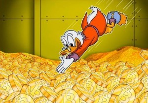 Create meme: money, Scrooge McDuck dives into money, Scrooge McDuck in gold