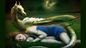 Create meme: sleeping girl fantasy art, girl dragon art, girl and the dragon