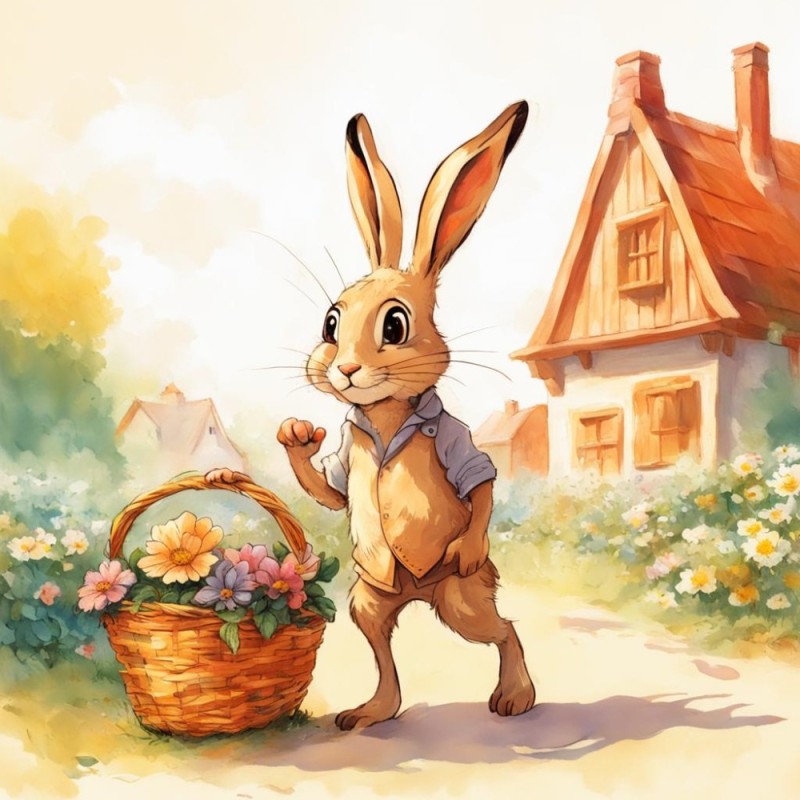 Создать мем: милые животные, иллюстрация заяц, зайка с цветком