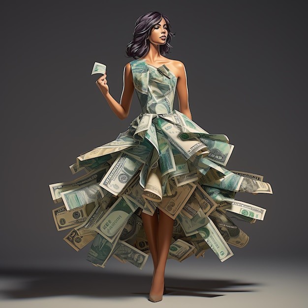 Create meme: an unusual dress, a dress made of money, paper dress