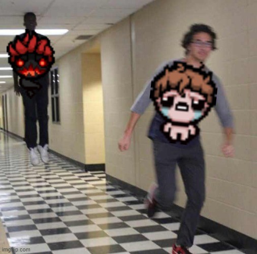 Создать мем: бегу, парень бежит мем, убеги от мема в коридоре