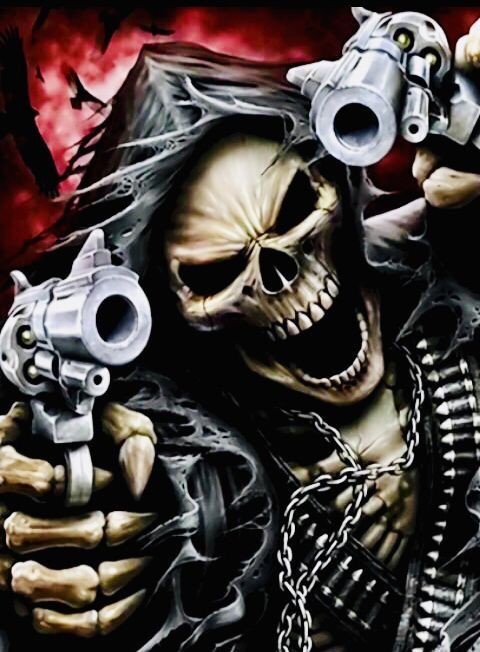 Создать мем: скелет с пистолетом, скелет с револьвером, скелет с оружием